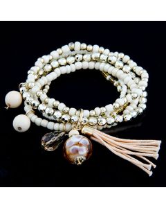 Rice Beads And Glass Tassels Multi-layer Stretch Bracelet
