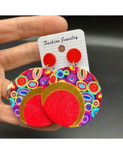 Wooden Printed Round Color Large Earrings