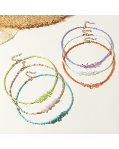 European And American Personality Color Rice Beads Crystal Turquoise Necklace
