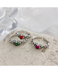 925 Sterling Silver Pentagram Multicolor Zircon Ring