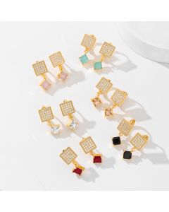 European And American Square Fashion Zircon Earrings In Various Colors