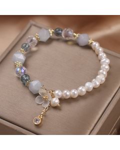 Sweet Freshwater Pearl Crystal Flowers Bracelet