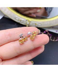 Natural Citrine Stud Earrings Small Cherry 925 Silver