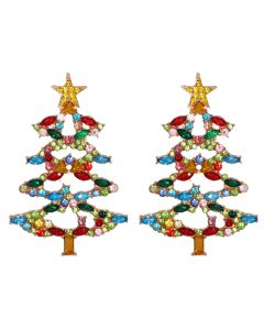 Fashion Hot New Cartoon Christmas Tree Earrings With Diamonds