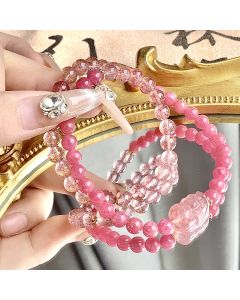 Natural Crystal Bracelet Strawberry Quartz Multi-circle DIY Special-interest Design Crystal Bracelet Ornament