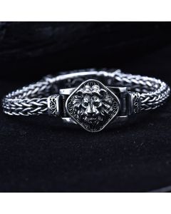 S925 Sterling Silver Vintage Hand-woven Domineering Lion Bracelet Ethnic Style