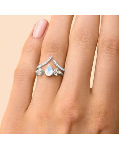 S925 Sterling Silver Full Diamond Round Moonstone Double Ring