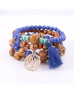 Lucky Tree Wooden Bead Tassel Bracelet Alloy