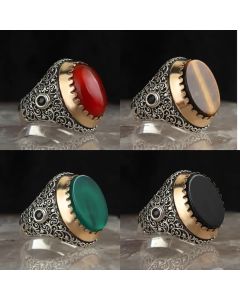 Punk Set 4 Color Stone Vintage Ring