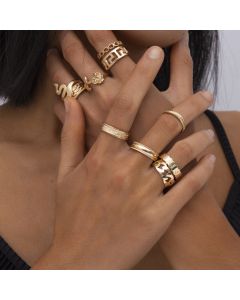 Geometric Ring-Shaped Diamond Multi-Hands Women'S Punk Snake-Shaped Rose Hollow Set Ring
