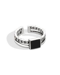 Black Epoxy Geometric Square Chain Ring