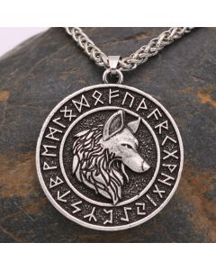 Viking Wolf Head Rune Necklace Metal Men's Pendant