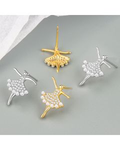 Women's Sterling Silver Needle Dancing Zircon Stud Earrings