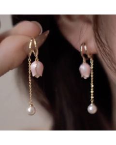 Pearlescent Oil Drop Tulip Earrings S925 Silver Needle