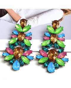 Fashion Flower Shaped Color Diamond Earrings Exaggerate Women'S Accessories