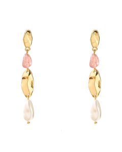 Vintage Natural Stone Metal Long Earrings Baroque Pearl Creative Women's Earrings
