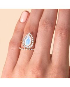 S925 Sterling Silver Micro Zircon Rose Gold Moonstone Ring