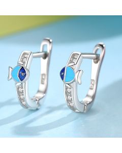 S925 Sterling Silver Drop Oil Blue Tropical Fish Children's Earrings