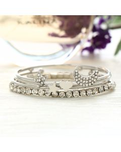 Geometric Crystal Star Moon Bracelet Peach Heart Women