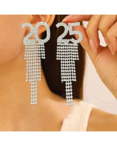 2025 Digital Rhinestone Letter Earrings For New Year Pendant Earrings Women's Festival Copper Inlaid Rhinestone Fashion Earrings Party Gift