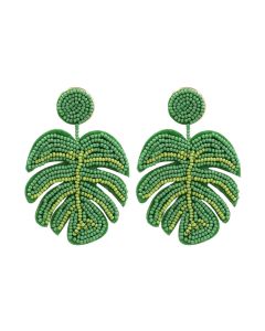 Hand-woven Rice Bead Leaf Earrings Beaded Leaf Earrings