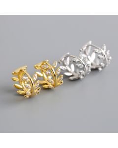 Golden Diamond Olive Leaf s925 Sterling Silver Ear Buckle