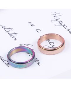 Colorful Dazzling Rose Gold Titanium Steel Frosted Rotating Ring