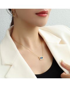 French Retro Lapis Lazuli Art Oil Painting Necklace Titanium Steel 18k Gold Clavicle Chain Ins Wind