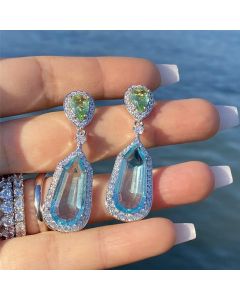 Niche Design Sea Blue Zircon Wedding Chic Bridal Dinner Earrings