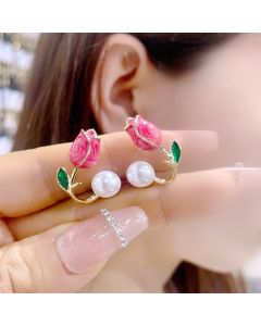 925 Silver Needle Sweet Tulip Earrings One Style For Dual-wear Super Fairy Flowers