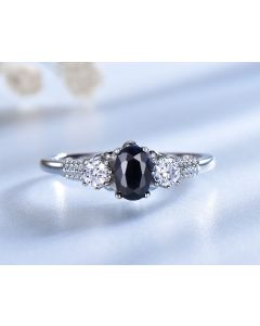 Sterling Silver Simple Royal Blue Gemstone Ring Halo Jewelry