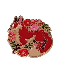 Beautiful Red Fox And Small Wild Flower Brooch