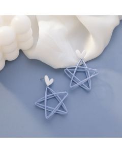 Silver Needle Blue Rectangular Hollow Stud Earrings Earrings