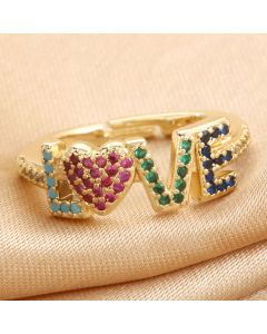 Sweet Micro-Inlaid Color Zircon Love Love Ring Female Fashion Romantic Ring Ring