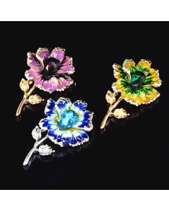 Crystal Enamel Painted Flower Brooch