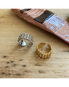 Ladies French Style Silver Double Chain Ring