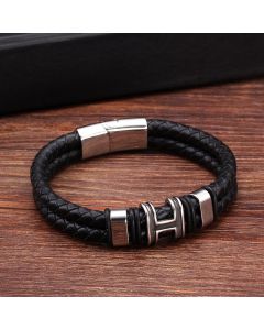 Retro Style High Quality Stainless Steel Ring H Accessories Genuine Leather Charm Accessories Men Women Bracelet