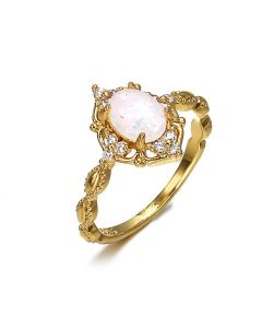 Plated 18k yellow gold opal opal ring European and American cross-border exclusive silver female jewelry
