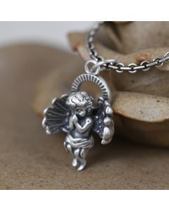925 Sterling Silver Angel Necklace For Women And  Men Silver Retro Chain Necklace