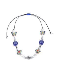 Pearl Necklace Blue Classic Smiley Butterfly Couple Female Bead Necklace