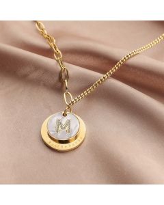 Stainless Steel Gold Shell Letter M Pendant With Diamonds