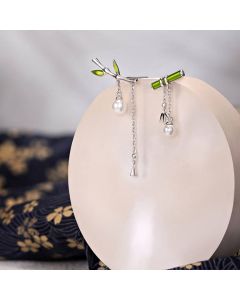 Bamboo children silver needle pearl simple Earrings