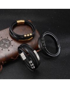 Woven Men's Magnetic Buckle Multi-layer Leather Bracelet