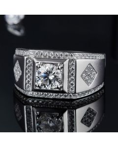 One Carat Row Diamond Moissanite 925 Silver Men's Wedding Ring