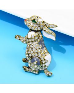 Diamond Rabbit Brooch Enamel Cute Cartoon Pin Small Animal Clothing Zodiac Design Corsage Niche