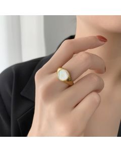 Fashion Retro Round Gold Titanium Steel Shell Ring