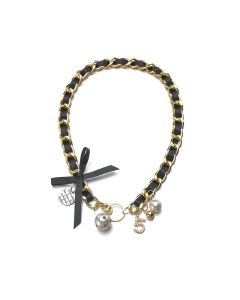 Pearl Necklace Female Black Rope Braided Bow With Diamonds