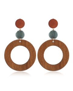 Japanese And Korean Fashion Retro Wooden Long Ring Earrings