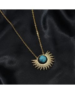 Sun Flower Necklace Women's Stainless Steel Inlaid Turquoise Pendant Clavicle Chain