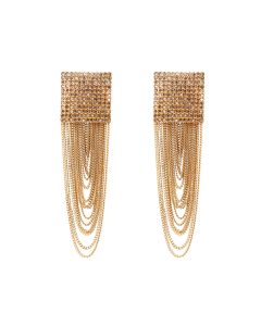 Geometric Metal Diamond Long Tassel Earrings